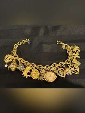 Stunning Kirk’s Folly Heart Moon Star Cross Crystal Gold Charm Watch Bracelet
